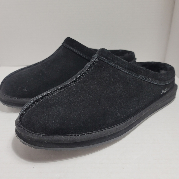 MyPillow MySlippers Men's Slip-On Black Suede Leather Slippers 4 Tier Cushion - Picture 1 of 7